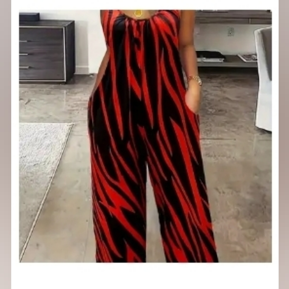 Stylish Red and Black Jumpsuit
